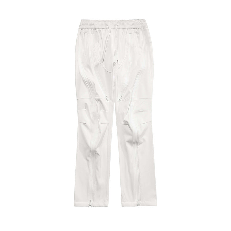 Curved Zip Nylon Flare Tech Cargo Trousers