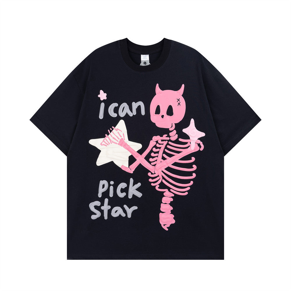 Ican Skull Skeleton Puff Print T-shirt