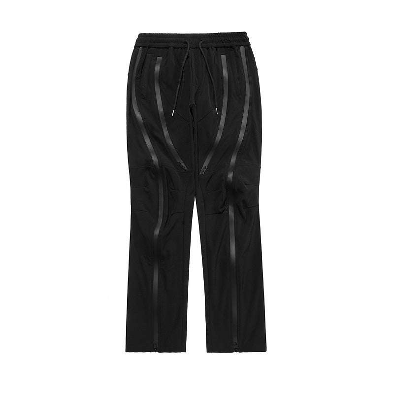 Curved Zip Nylon Flare Tech Cargo Trousers