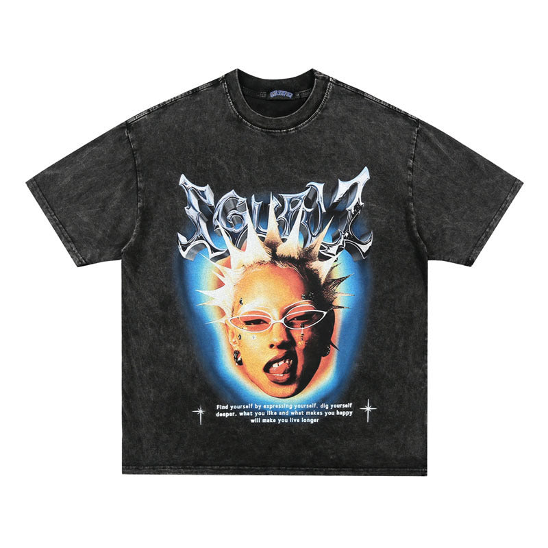 Punk Washed Old Print T-shirt