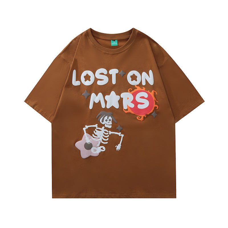 Lost on Mars Foam Letter Skull Print T-Shirt
