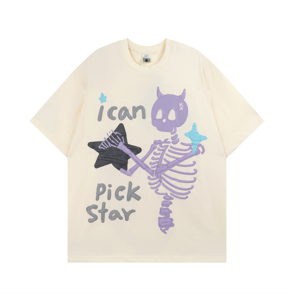 Ican Skull Skeleton Puff Print T-shirt