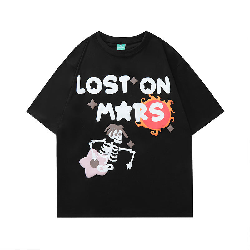Lost on Mars Foam Letter Skull Print T-Shirt