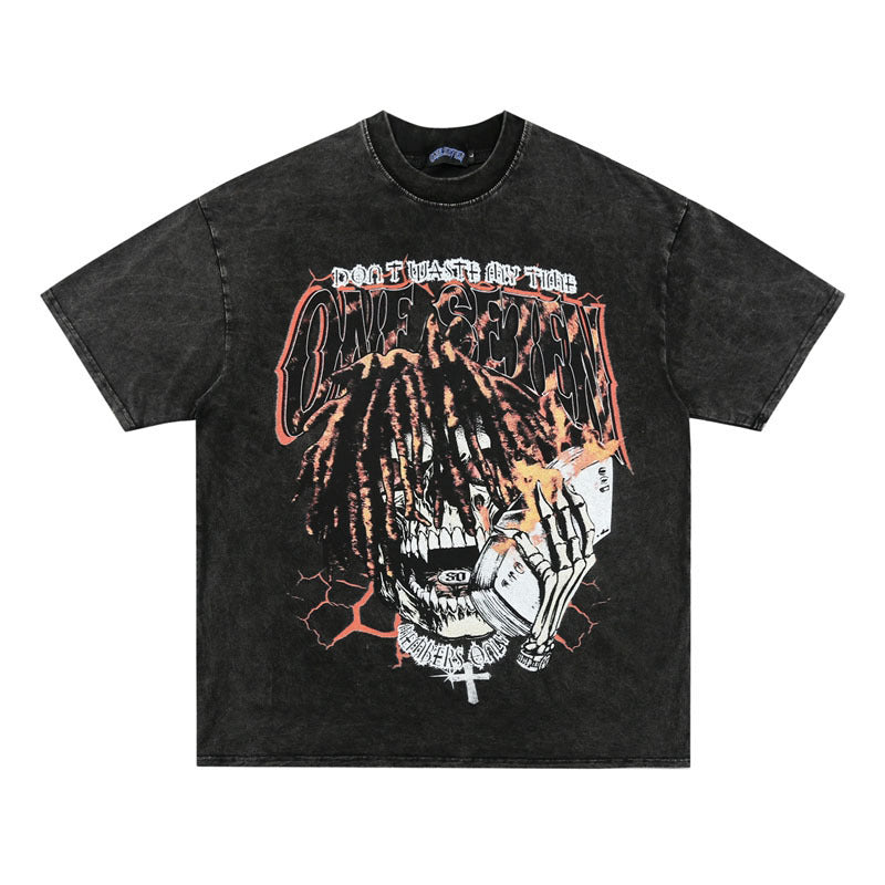 Skull Christ Washed Old Print T-shirt