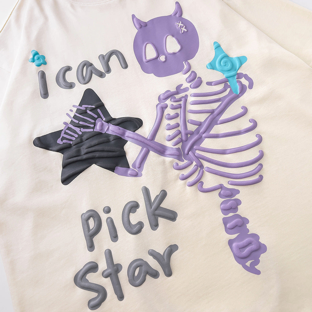 Ican Skull Skeleton Puff Print T-shirt