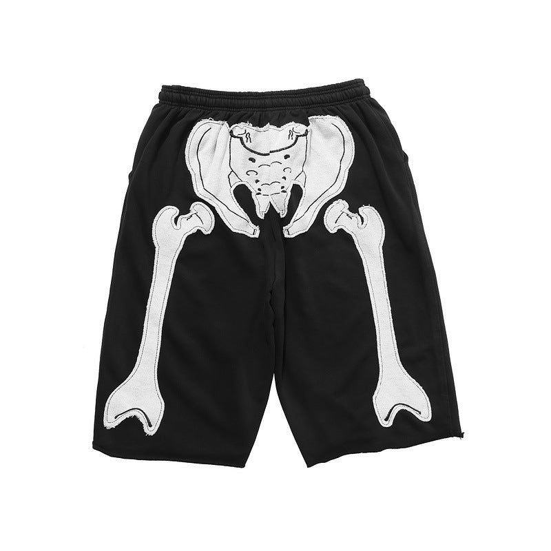 Skeleton Embroidery Shorts