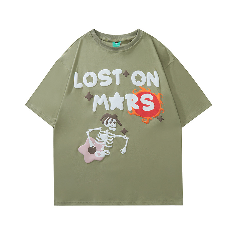 Lost on Mars Foam Letter Skull Print T-Shirt