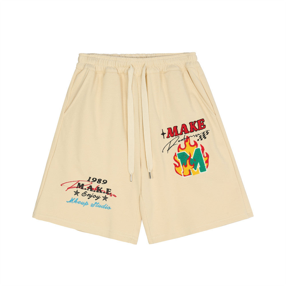 Flame Embroidered  Shorts